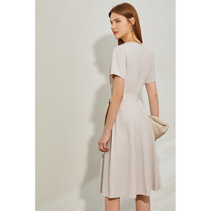 Square Collar Single-breasted Belt Dress