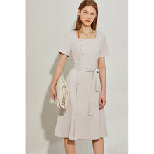 Load image into Gallery viewer, Square Collar Single-breasted Belt Dress