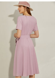 Square Collar Single-breasted Belt Dress