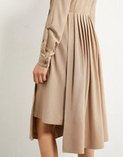 Load image into Gallery viewer, Pleated Solid Knee-length Khaki Dress