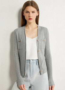 Hollow Out Knitted Single-breasted Slim Cardigan