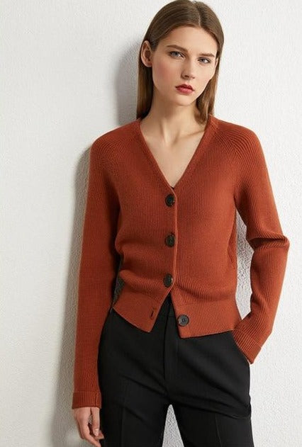 Knitted Vneck Single-breasted Cardigan