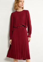 Load image into Gallery viewer, Pleated Solid Oneck Loose Blouse &amp; Skirt Set