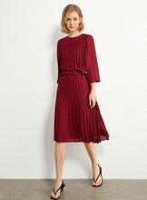 Load image into Gallery viewer, Pleated Solid Oneck Loose Blouse &amp; Skirt Set