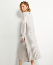 Load image into Gallery viewer, Pleated Solid Oneck Loose Blouse &amp; Skirt Set