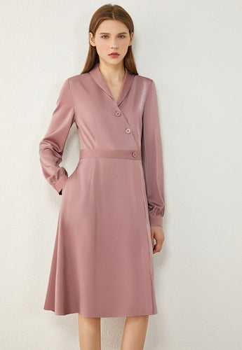 Silk Lapel High Waist Midi Dress