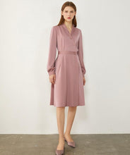 Load image into Gallery viewer, Silk Lapel High Waist Midi Dress