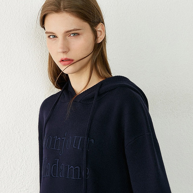 Embroidery Letter Loose Full Sleeve Hoodie