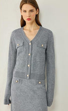 Load image into Gallery viewer, Vneck Single-breasted Tweed Jacket &amp; High Waist Aline Skirt