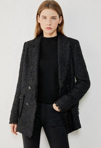 Temperament Plaid Lapel Double breasted Tweed Jacket