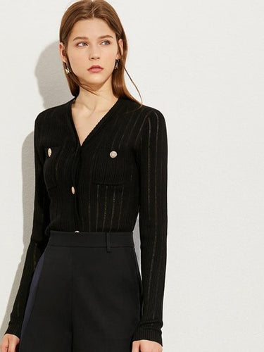 Hollow Out Knitted Single-breasted Slim Cardigan
