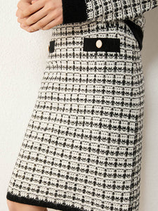 Vneck Plaid Knitted Sweater & High Waist Aline Skirt