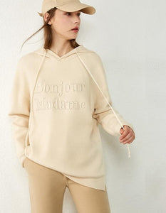Embroidery Letter Loose Full Sleeve Hoodie