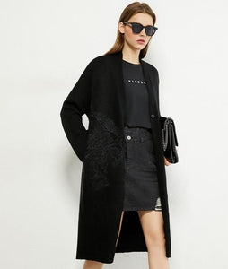 Embroidery Knitted Cardigan Coat