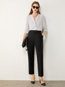 Solid High Waist Straight Trousers