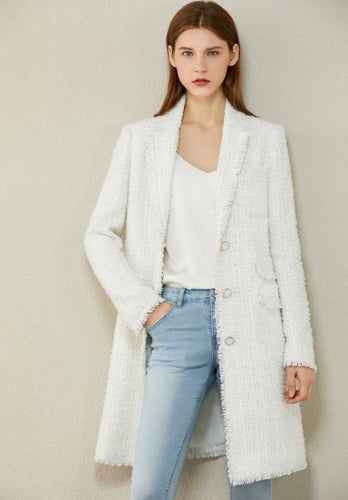Temperament Plaid Lapel Single-breasted Tweed Coat