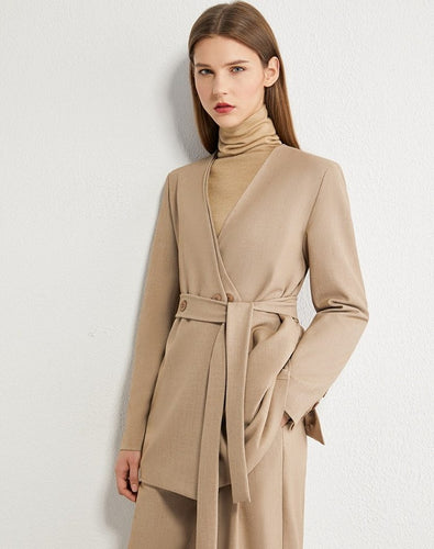 Vneck Solid Double breasted Blazer+High Waist Pants