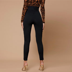 Notch Wide Waistband Skinny Zipper Cropped Pants