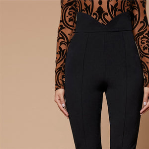 Notch Wide Waistband Skinny Zipper Cropped Pants