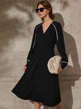 Load image into Gallery viewer, VNeck FSleeve High Waist Midi Dress