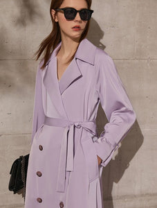 Lapel Patchwork Double Breasted Trench Coat