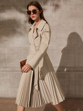 Load image into Gallery viewer, Pleated Double Breasted Belt Trench Coat