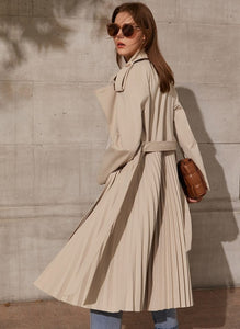 Pleated Double Breasted Belt Trench Coat