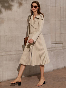 Pleated Double Breasted Belt Trench Coat
