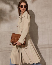 Load image into Gallery viewer, Pleated Double Breasted Belt Trench Coat