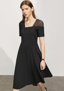 Square Collar Slim Blk Dress