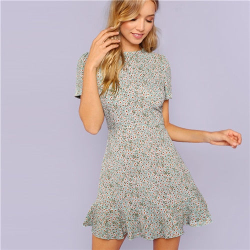 Floral Print Ruffle Hem Dress