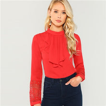 Load image into Gallery viewer, Red Lace Cuff Ruffle Blouse