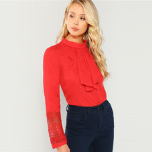 Load image into Gallery viewer, Red Lace Cuff Ruffle Blouse