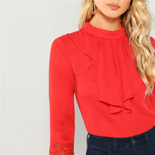Load image into Gallery viewer, Red Lace Cuff Ruffle Blouse