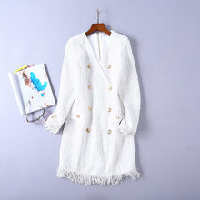 Load image into Gallery viewer, V-neck Double Breasted Tassel Tweed Dress