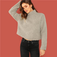 Load image into Gallery viewer, Grey Preppy Solid Mock-Neck Teddy Pullover