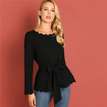 Load image into Gallery viewer, Scallop Trim Belted Top