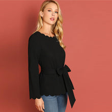 Load image into Gallery viewer, Scallop Trim Belted Top