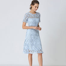 Load image into Gallery viewer, Hollow Out Blue Lace Dress