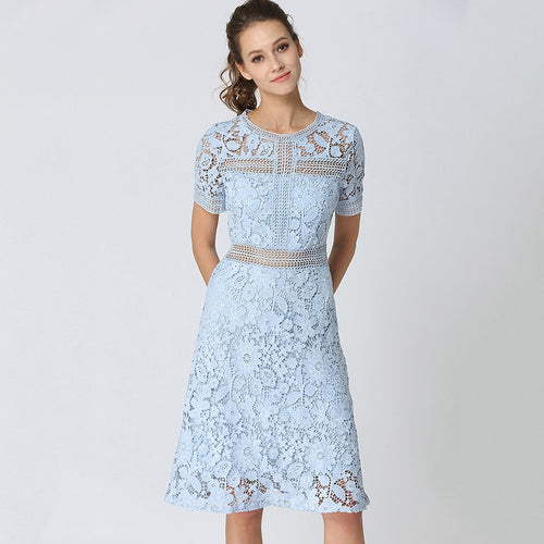 Hollow Out Blue Lace Dress