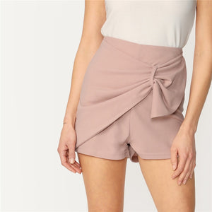 Pink Loop Detail Zipper Back Wrap Solid Shorts