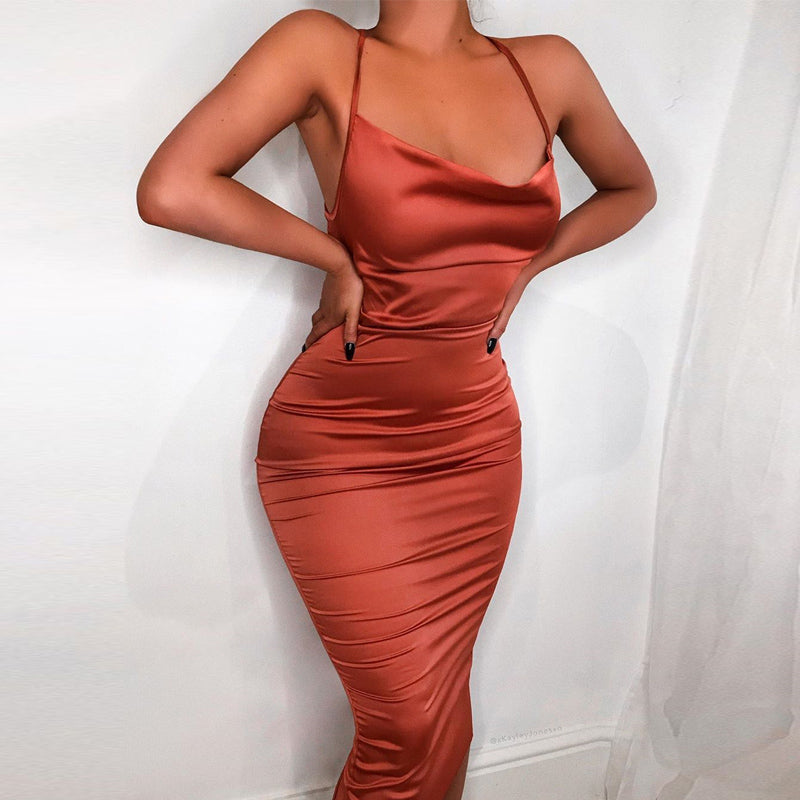 Coral Red Sleeveless Backless Party Dress