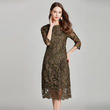 Load image into Gallery viewer, Army Green Embroidery Bodycon Lace Dress
