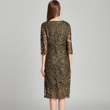 Load image into Gallery viewer, Army Green Embroidery Bodycon Lace Dress