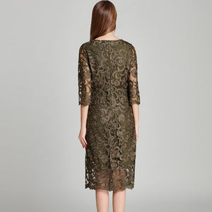 Army Green Embroidery Bodycon Lace Dress