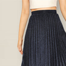 Load image into Gallery viewer, Navy Elastic Waist Glitter Pleated Skirt