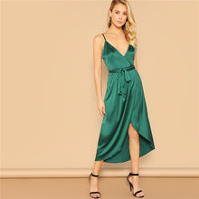 Load image into Gallery viewer, Green Asymmetrical Spaghetti Strap Dress