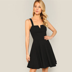 Zip Back Pleated Black Dress