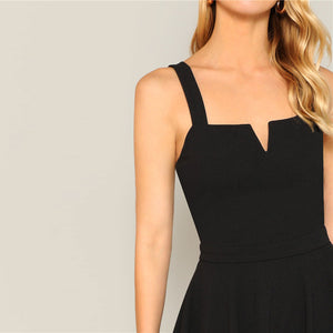 Zip Back Pleated Black Dress