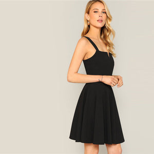 Zip Back Pleated Black Dress